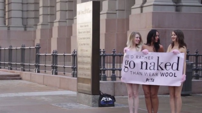 Emily Lavender, Shena Hendrix and Georgia Argiris braved the cold, naked, to promote PETA's campaign "I'd rather go naked than wear wool."