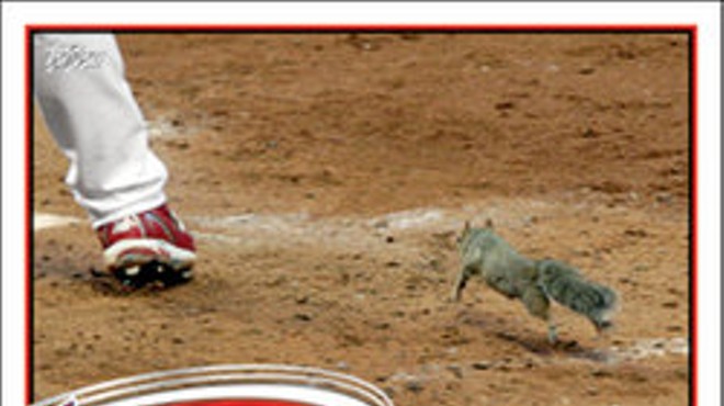 Rally Squirrel, with Skip Schumaker (left)