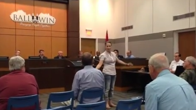 "This is what an atheist looks like," Nikki Moungo tells the Ballwin City Council.