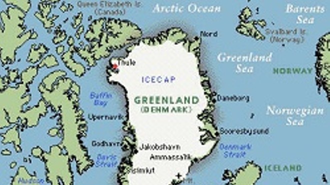 Greenland: The white parts indicate St. Louis-style, white-hot temperatures.