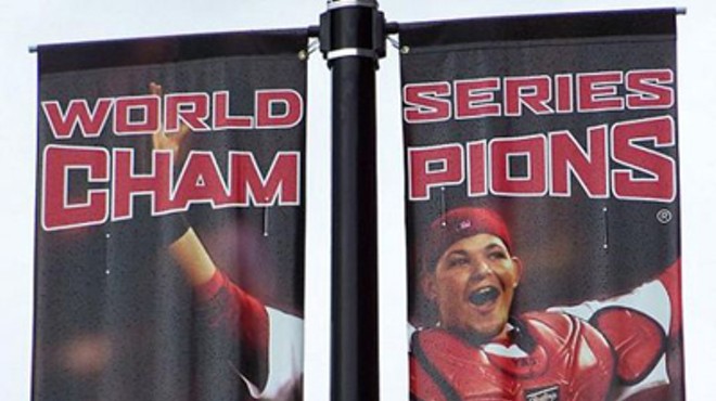 Molina featured on World Series banners outside Busch Stadium in 2007.