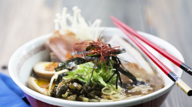 Tonkotsu ramen at Death in the Afternoon brings pork belly and loin, soft-boiled egg, black garlic oil, mushroom and noodles. | Jennifer Silverberg