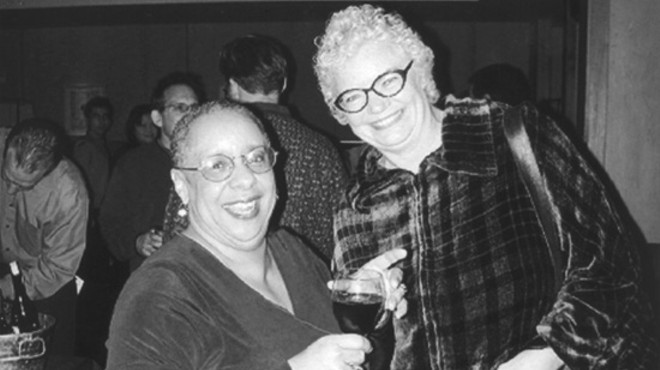 Ellen Sweets, author of Stirring it Up with Molly Ivins, with the late, great Ms. Ivins herself.