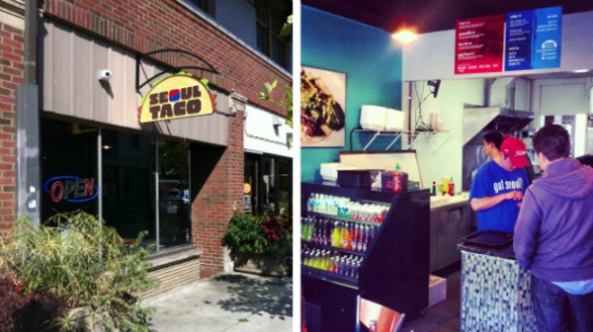 The exterior (left) and interior (right) of Seoul Taco's new brick-and-mortar restaurant.