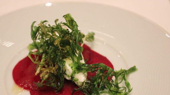 Compressed beet carpaccio with house-made goat cheese,and a preserved lemon vinaigrette. | Nancy Stiles