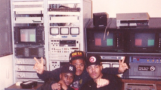 G. Wiz (center) with rapper Paris and DJ Mike at the Double Helix Studio in 1991.