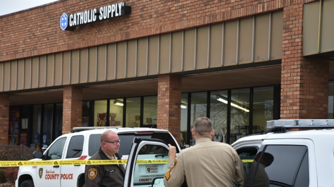 St. Louis County police still had the Catholic Supply store taped off this morning.