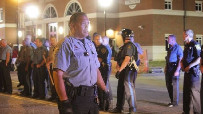 An officer wearing a body camera in Ferguson.