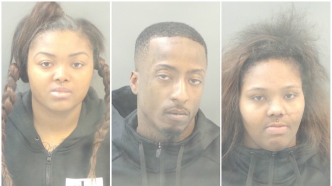 From L: Mekayla Thomas, Dujuan Sumpter and Shay Bowers face felony charges.