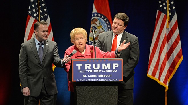 One of Phyllis Schlafly's last political acts was to welcome Donald Trump to St. Louis. Fuck you too.