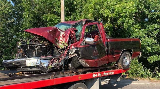 A photo taken by the Rock Community Fire District shows the aftermath of a nude man's wreck into some trees. (Sorry, no photos of the naked guy.)