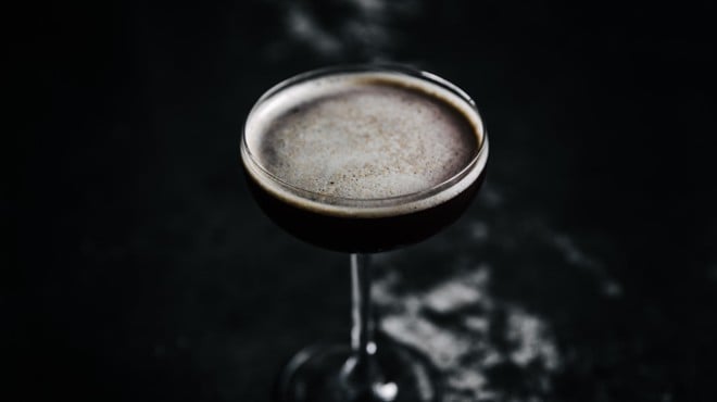 Are You Afraid of the Dark with J. Rieger & Co. gin, Averna, Curacao noir, Jamaican rum, molasses, ginger and lemon.