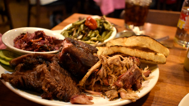 A combo plate at Knockout BBQ.