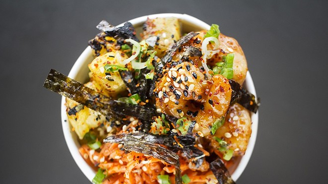Crave's jerk shrimp poke cup comes with grilled pineapple and yuzu-glazed carrots.