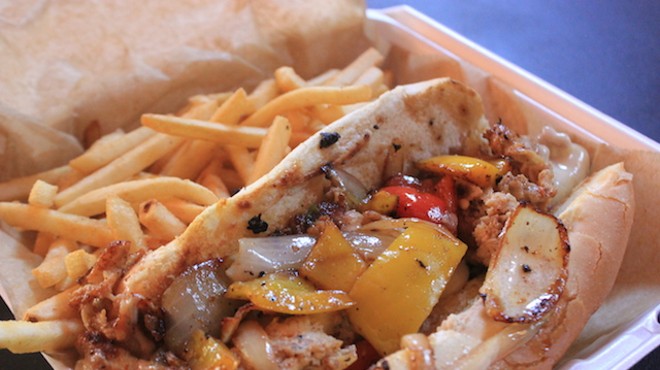 The chicken Philly, served with fries.