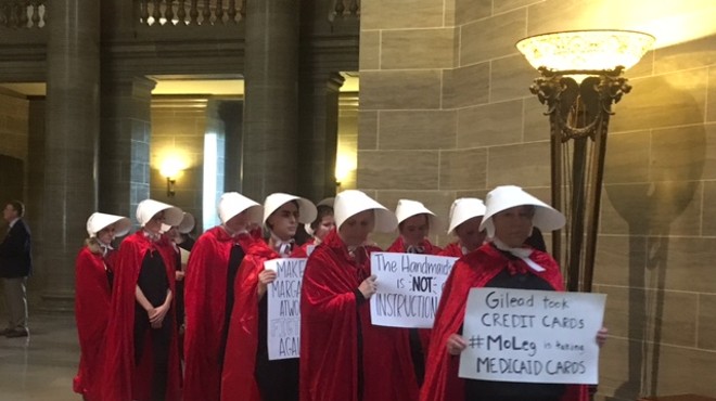 Women protesting at the legislature took a page out of Margaret Atwood's A Handmaid's Tale