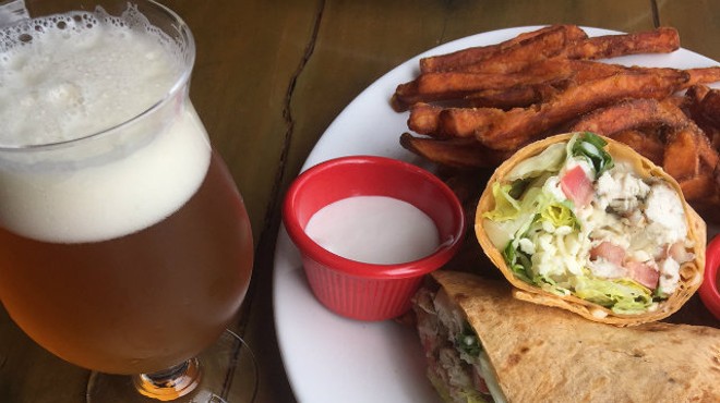 Third Wheel Brewing's chicken wrap with sweet potato fries.