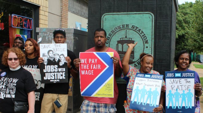 Activists who support a higher minimum wage advocated at today's press conference.