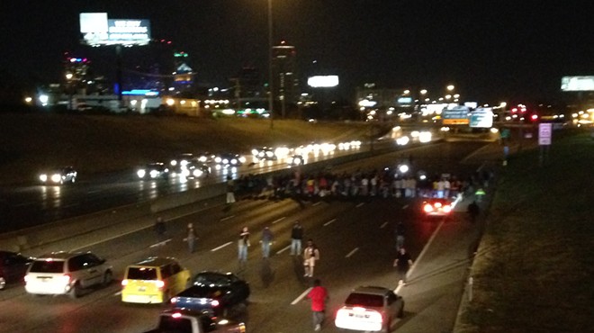 Protesters completely blocked traffic on I-64/40 eastbound near downtown St. Louis on Tuesday, October 3.