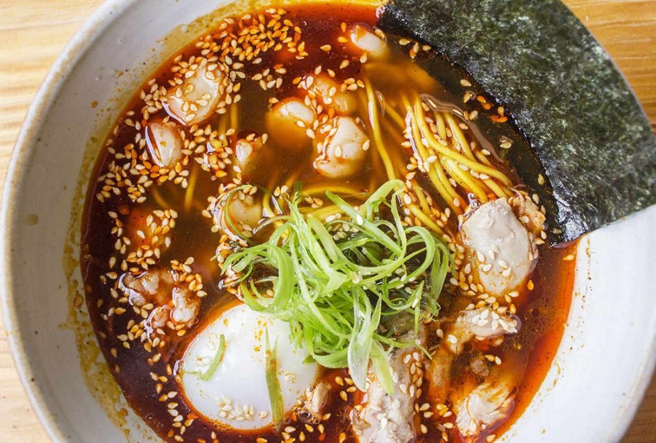 Instead of carefully mimicking the masters, he uses the Japanese noodle soup as a jumping-off point for his own creations, including beef ramen with short ribs, pumpkin and kimchi or his out-of-this-world riff on pozole. Bork&#146;s Asian-inflected assortment of small plates are as much of a draw as the soups, anchored by his crab caramel-glazed pork ribs. Delectable. Photo by Mabel Suen.