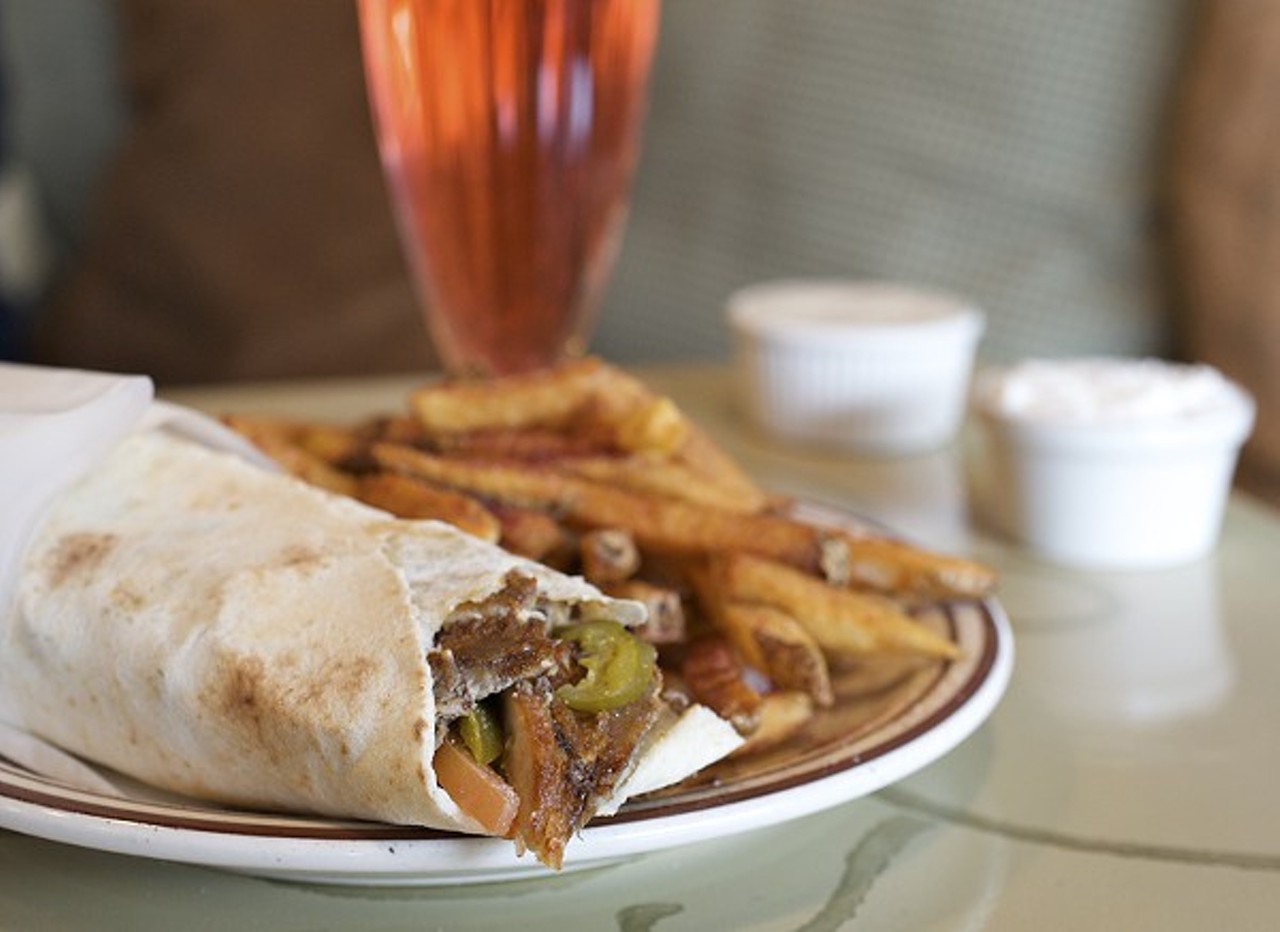 Try this chicken shwarma for $4.99.  Or, if you're a falafel fanatic, you can get it $4.99 as well. It comes complete with tahini and fresh pita bread. Photo by Jennifer Silverberg.