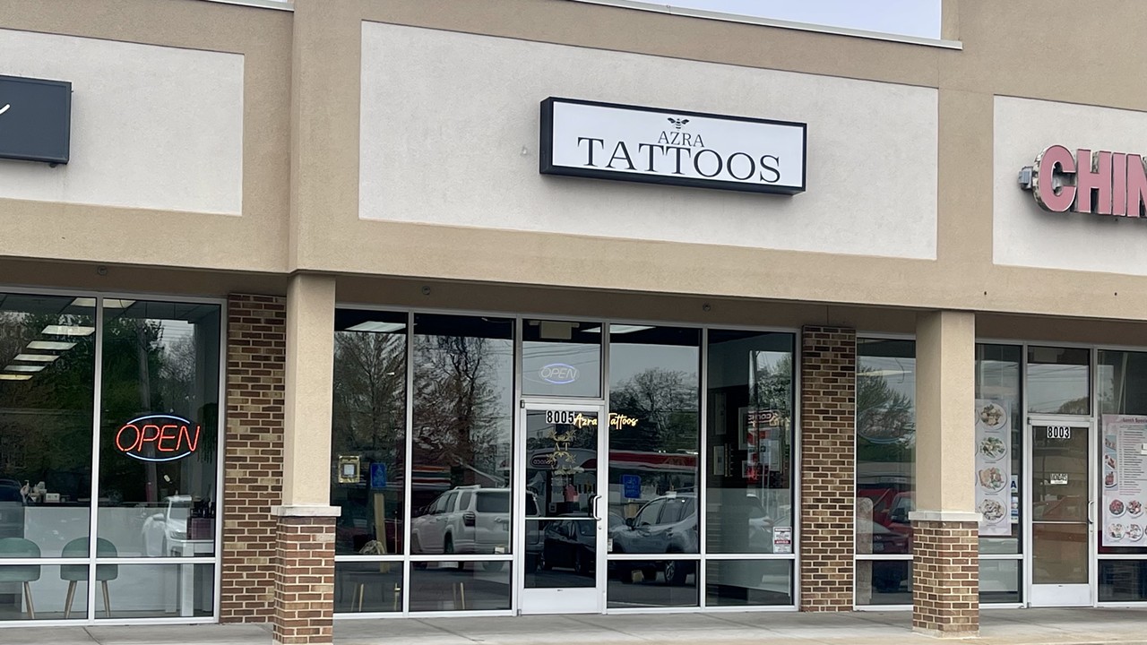 Azra Tattoos is located in a strip mall at 8005 Mackenzie Road in Affton.