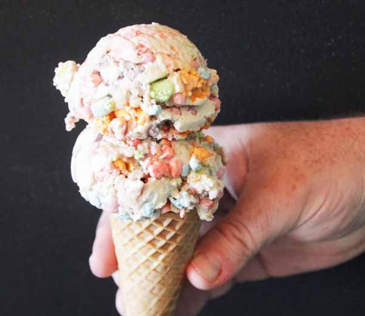 The "Get Lucky" ice cream at Jilly's Ice Cream Bar is loaded with Lucky Charms cereal, marshmallows and strawberry wafer pearls.