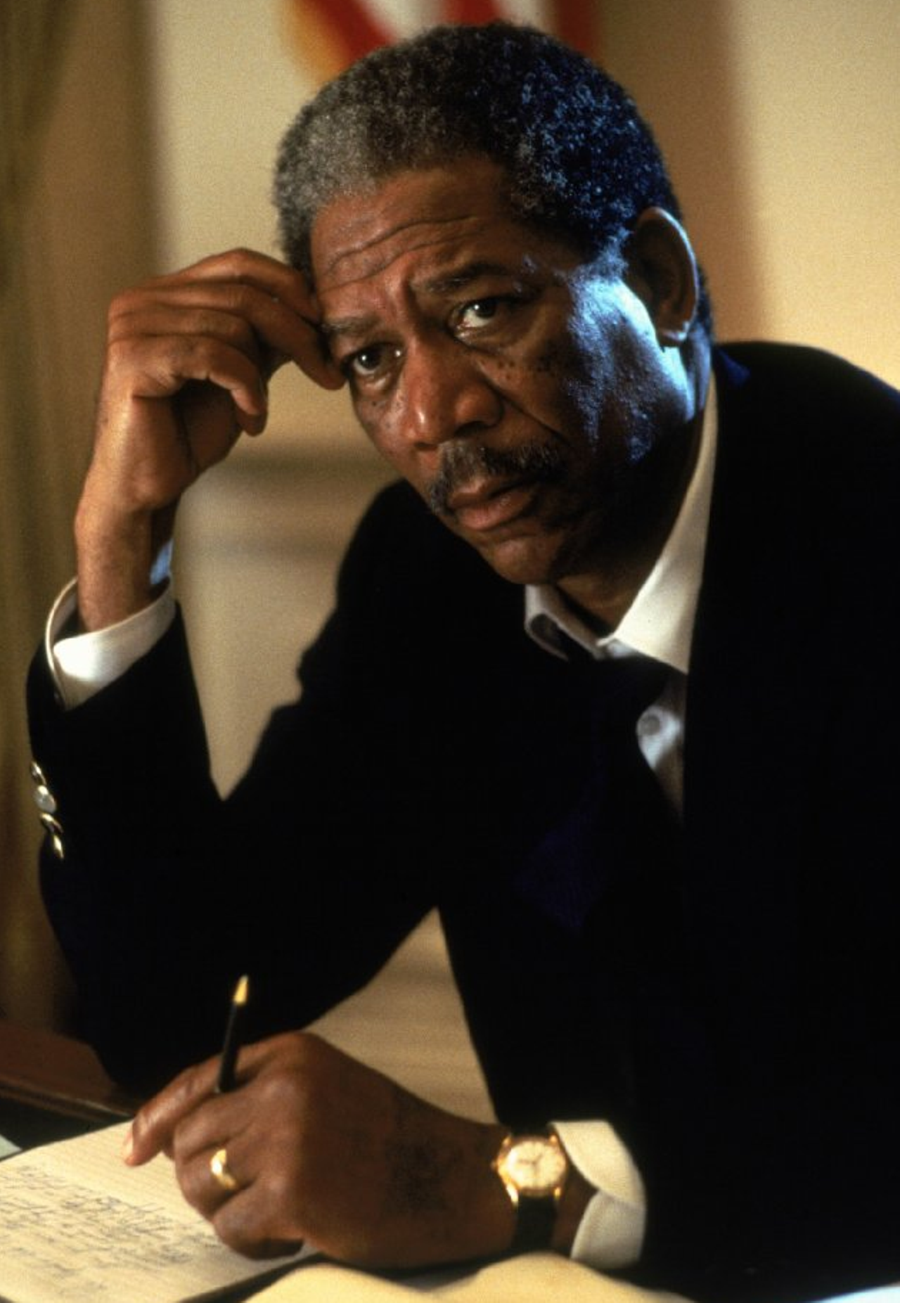 Morgan Freeman as President Tom Beck in Deep Impact (1998)
Read this in your best Morgan Freeman voice. As President Beck, he closes out the film with these lines: "We watched as the bombs shattered the second comet into a million pieces of ice and rock that burned harmlessly in our atmosphere and lit up the sky for an hour. Still, we were left with the devastation of the first. The waters reached as far inland as the Ohio and Tennessee Valleys. It washed away farms and towns, forests and skyscrapers. But, the water receded. The wave hit Europe and Africa too. Millions were lost, and countless more left homeless. But the waters receded. Cities fall, but they are rebuilt. And heroes die, but they are remembered. We honor them with every brick we lay, with every field we sow, With every child we comfort, and then teach to rejoice in what we have been re-given. Our planet. Our home. So now, let us begin."