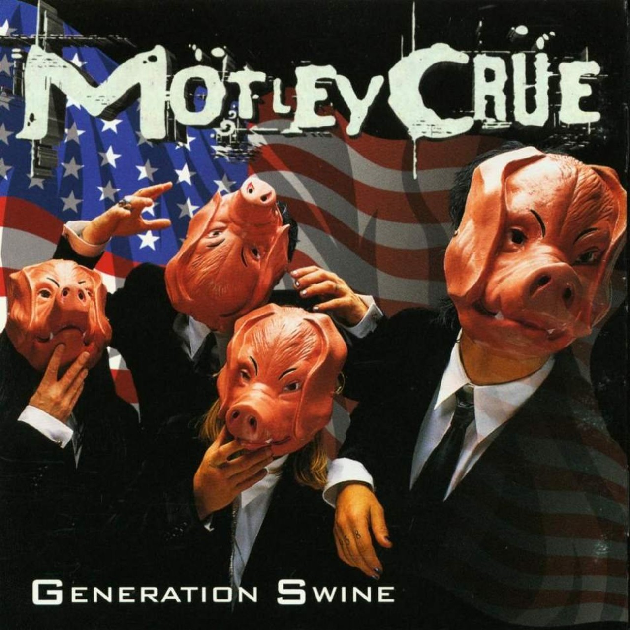 M&ouml;tley Cr&uuml;e - Generation Swine (1997)
Generation Swine's most notable quality was probably the return of Vince Neil as the band's frontman, but despite the reunion of classic M&ouml;tley Cr&uuml;e, the record wasn't well-received by fans or critics. While the cover might lead one to believe it's a political record, the songs stood true to M&ouml;tley Cr&uuml;e pedigree, concentrating mostly on drugs, love and prostitution.