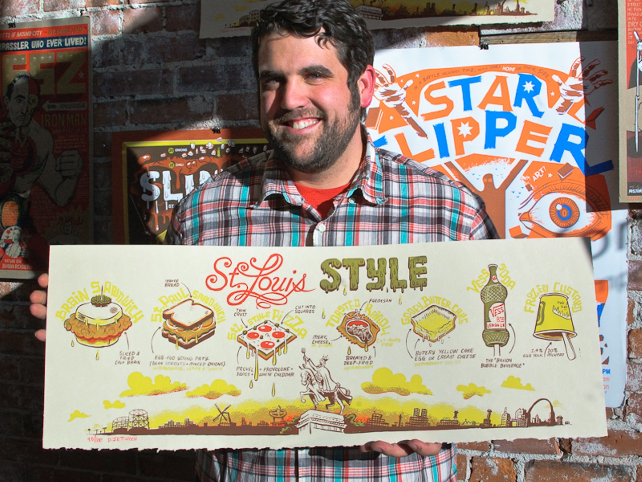 &ldquo;St. Louis Style&rdquo; indeed. Dan Zettwoch&rsquo;s local interests and stylized illustrations immortalize St. Louis&rsquo; homegrown delights: brain sandwich, St. Paul sandwich, St. Louis style pizza, toasted ravioli, gooey butter cake, Vess soda and frozen custard.