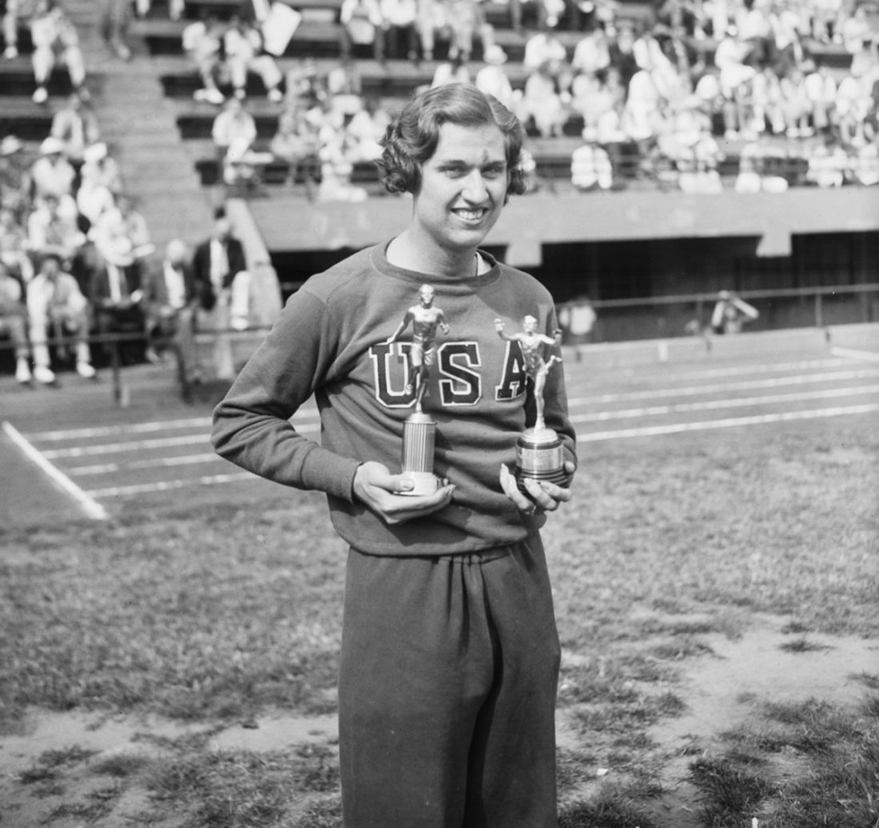 Helen Stephens. Nicknamed the &#147;Fulton Flash&#148; after her birthplace of Fulton, Missouri, Stephens was a noted athlete in sprint events. She garnered two Olympic gold medals at the 1936 Olympics held in Germany. Her time of 11.5 seconds was below the world record but was not recognized because a strong tailwind was present at the time of the race. During the 1936 Olympics, it was suggested that Stephens and her 100-meter rival, Stanis?awa Walasiewicz of Poland, who had both X0 and XY chromosomes, were in fact male. The Olympic Committee performed a physical check on Stephens and concluded that she was a woman. Stephens retired from athletics shortly after and played professional baseball and softball. From 1938 to 1952, she was the owner and manager of her own semiprofessional basketball team. Later in life, she was employed in the research division of the US Aeronautical Chart and Information Service in St. Louis. (Courtesy of Library of Congress.)