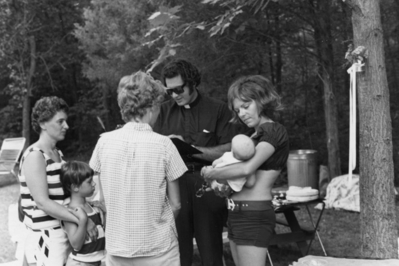 Christening. A lesbian couple participates in the christening of their adopted daughter in a
ceremony in the suburbs of St. Louis. This July 1973 event highlights how LGBT parents maintained
traditions that mirrored their straight counterparts. (Courtesy of Betty Neeley.)