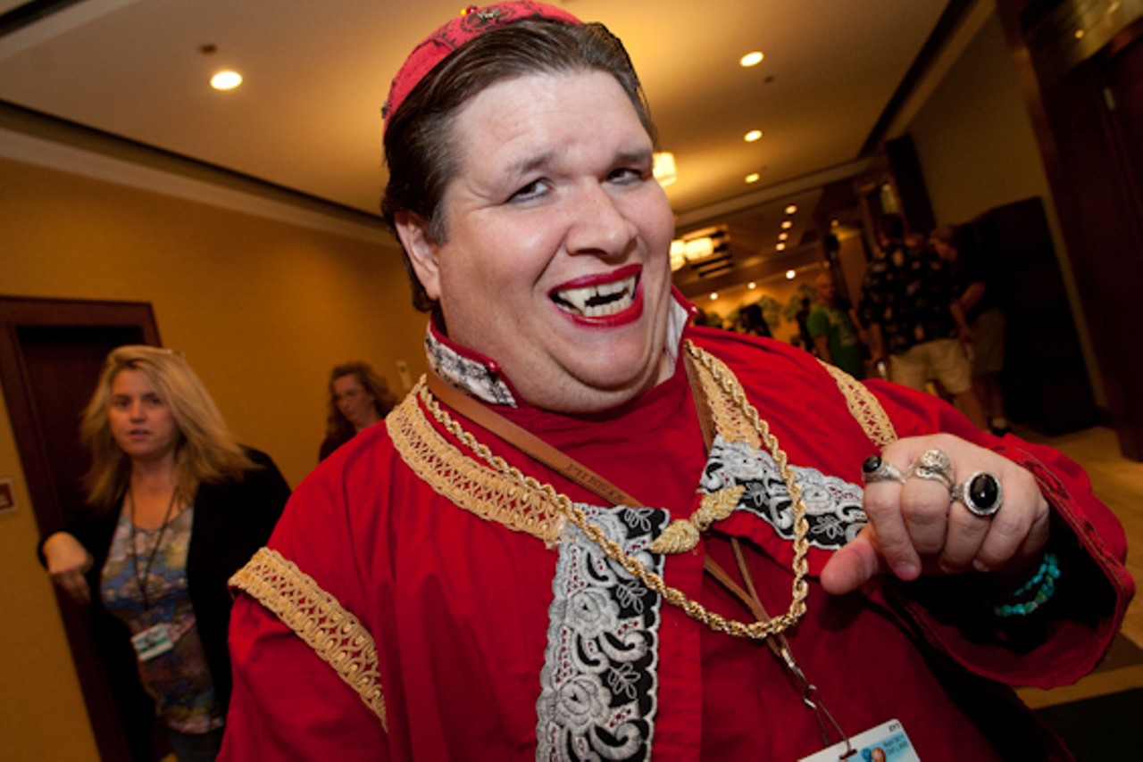 An Archon attendee showing off his fangs in the Doubletree Hotel in Collinsville, Illinois, on September 30, 2011.