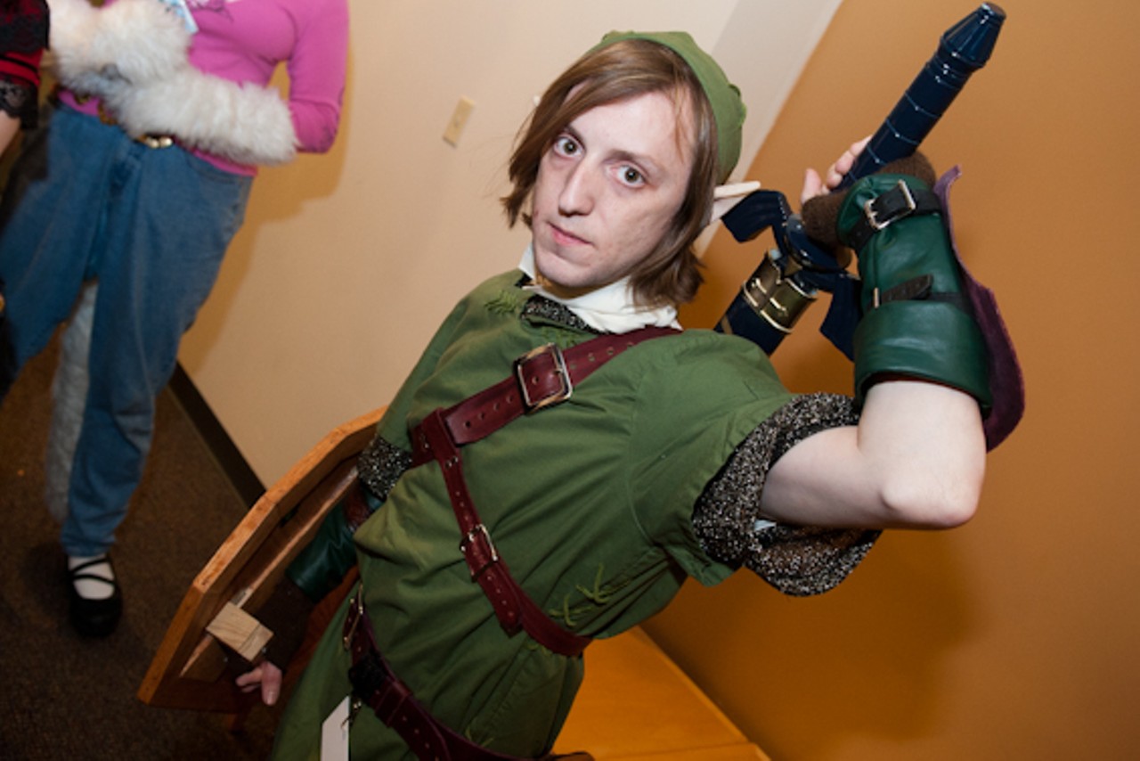 An Archon attendee dressed as Link prepares to draw their sword on September 30, 2011.