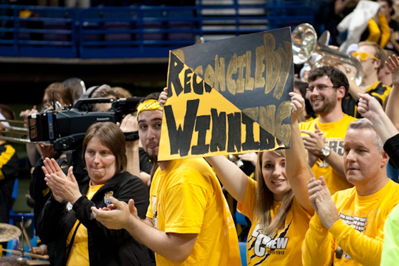 Mizzou fans showing their support with hand-made signs.