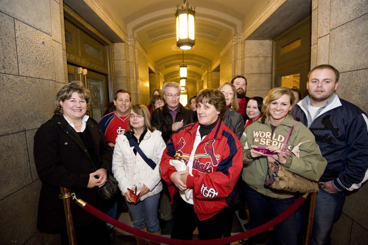 Cardinal Nation lining up the red carpet inside the Peabody Opera House