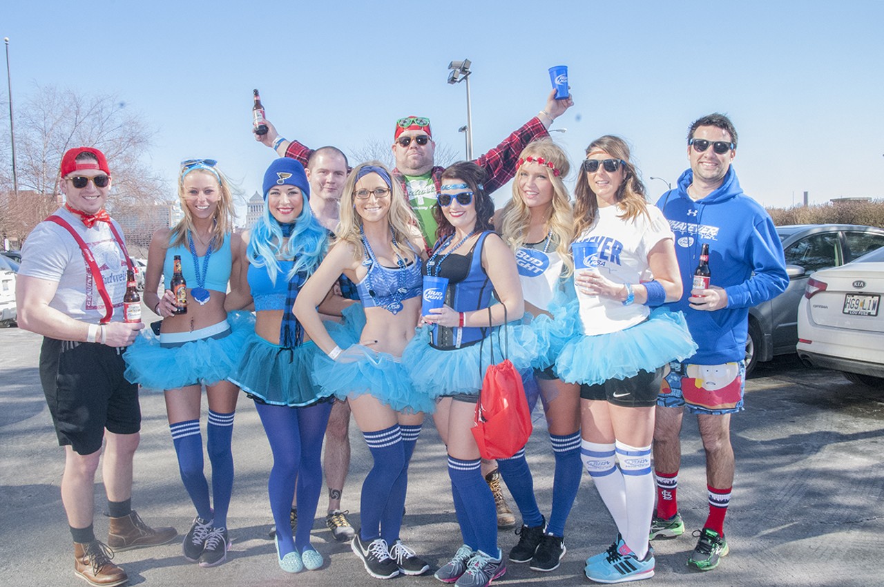 Representing Bud Light, the girls came decked out in blue, while the guys wore red for Budweiser.