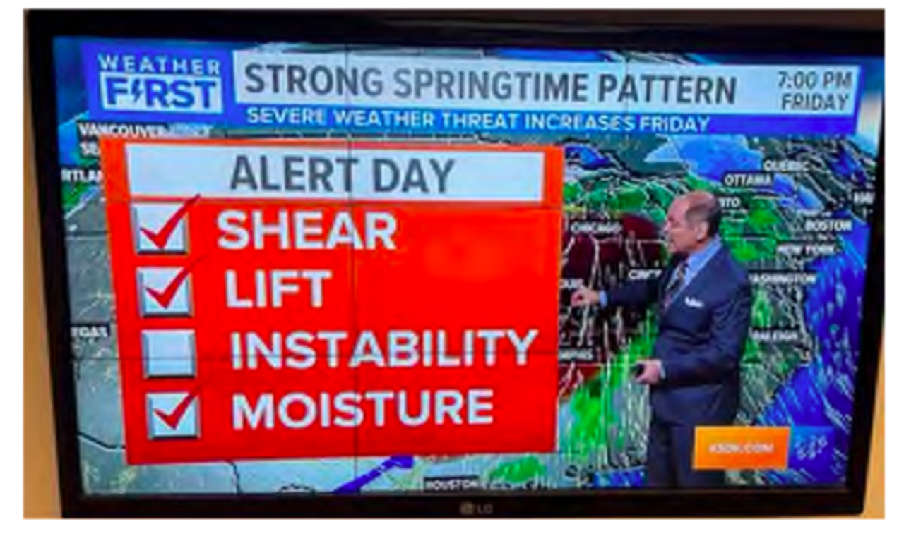
13. The giant parent company that owns local TV station KMOV is suing the giant parent company that owns local TV station KSDK for trademark infringement over which catchy weather phrase?
a) First Alert Weather.
b) First Weather Alert.
c) Second Alert Weather.
d) So What If We Missed One Tornado?
