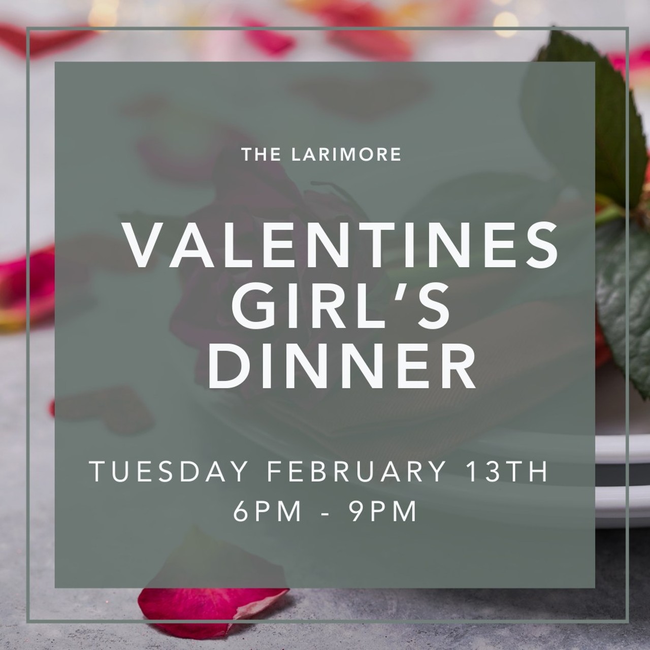 Valentine&rsquo;s Girl Dinner
Experience Girl&rsquo;s Night Out (Larimore&rsquo;s Version) at the historic Larimore Wedding Venue (11475 Lilac Avenue) from 6 to 9 p.m. on Tuesday, February 13. There will be beauty services, drinks, hors d&rsquo;ouevres, fun and venue tours. Contact Larimore at (314) 868-8009 to let them know you&rsquo;re coming.