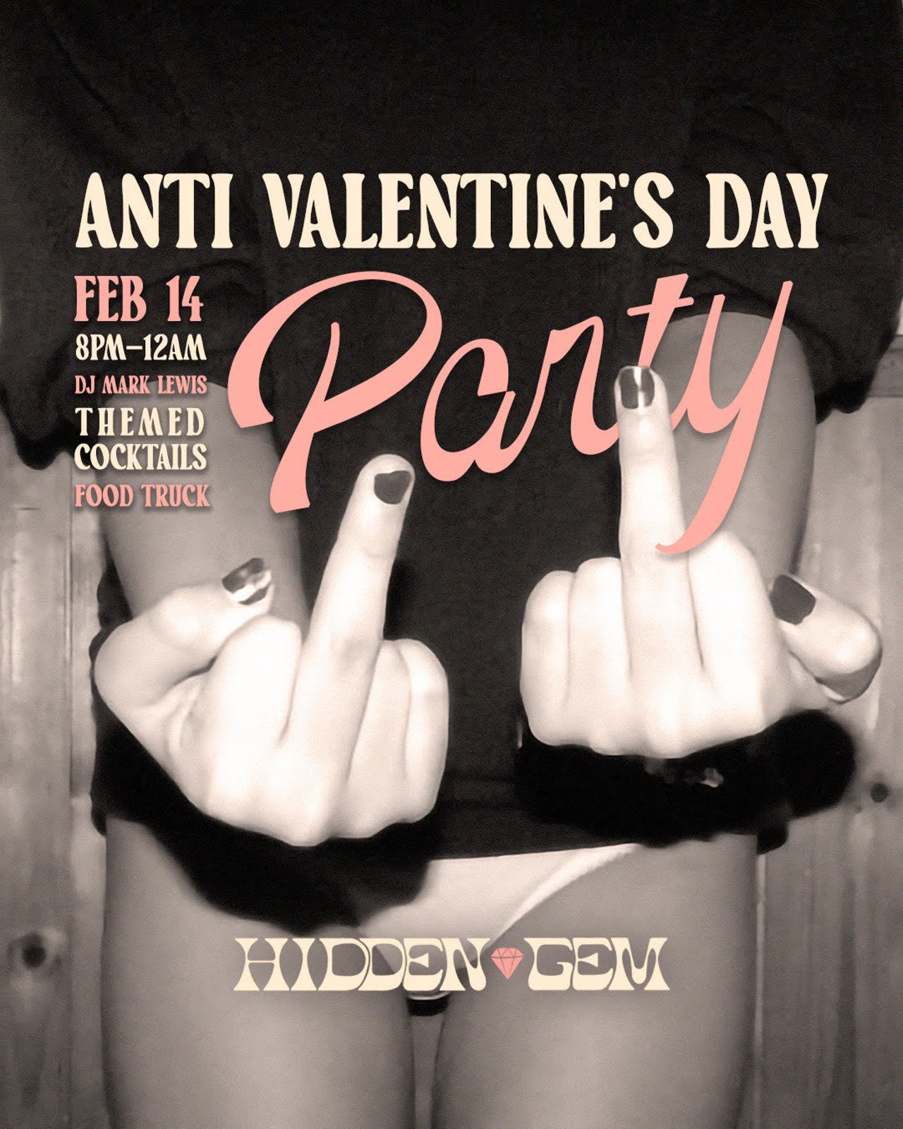 Hidden Gem&rsquo;s Anti-Valentine&rsquo;s Day Party
Whether you&rsquo;re boo&rsquo;d up or in a situationship, hang with Hidden Gem (3118 Locust Street) this February 14 from 8 p.m. to midnight for their Anti-Valentine&rsquo;s Day Party. There will be specialty-themed cocktails such as Call Me Never, Not Here for You, Take Up Space and Serving Cunt&rdquo; (yes, really!). DJ Mark Lewis will be providing the vibes and food trucks for those late-night cravings. Also, on Saturday, February 17, Hidden Gems is hosting Drag Bingo from 9:30 a.m. to noon and 1 to 3:30 p.m. There will be a cash bar, free DIY glitter bar, free photobooth, palm readings, hair tinsel, nail art and more. Feel free to BYO-brunch as well. Tickets ($50) are available on the Golden Gems&rsquo; website.