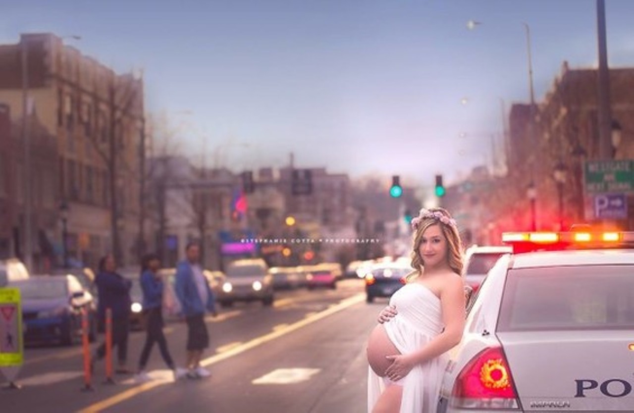 Mom-To-Be Bares Her Belly, Poses with Cop Cars in Delmar Loop Photo Shoot