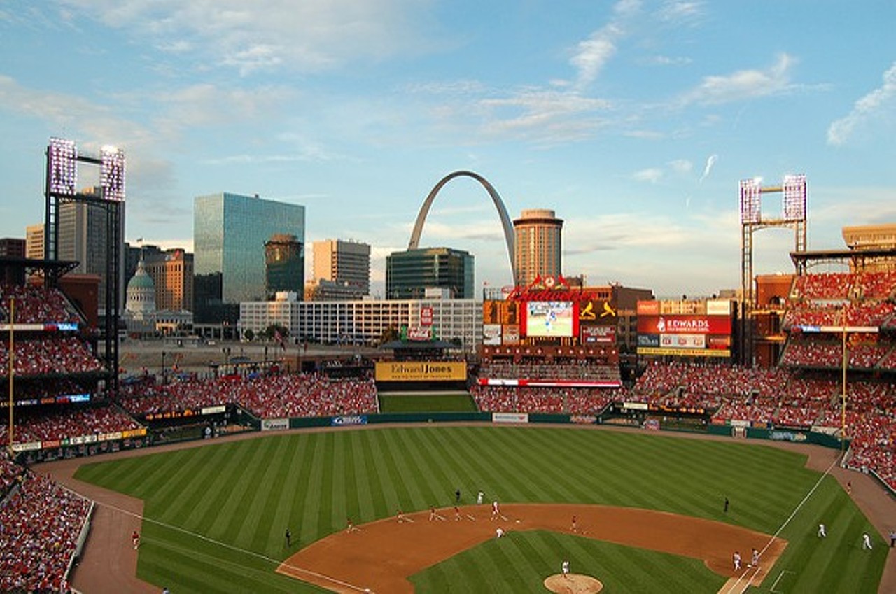 Busch Stadium for a Cardinals Game
(700 Clark Avenue; 314-345-9600)
If you're raising your kids right in St. Louis, you'll be taking them to quite a few Cardinals baseball games. Enduring the summer heat and sweating through your Cardinal red shirt are St. Louis traditions that your kids must learn early. And for you? You know a cold beer never tastes better than it does here. Sip it while you watch your kids run around the provided play area.
Photo credit: Phil / Flickr