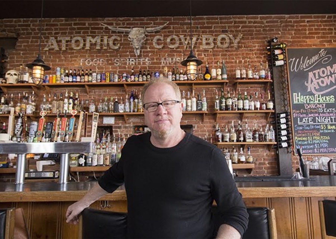 Atomic Cowboy
4140 Manchester Ave.
St. Louis, MO 63110
The party is on at Atomic Cowboy, where live music is served up along with a full menu of Mexican-meets-barbecue items. The menu is typically available each day until 10 p.m. (9:30 p.m. sometimes if it's particularly busy), and then a late-night menu is in effect from 10 p.m. to 2 a.m. Spend your Saturday night here, and you may have such a good time that you find yourself back for brunch Sunday morning. Photo of Atomic Cowboy founder Chip Schloss by Mabel Suen.