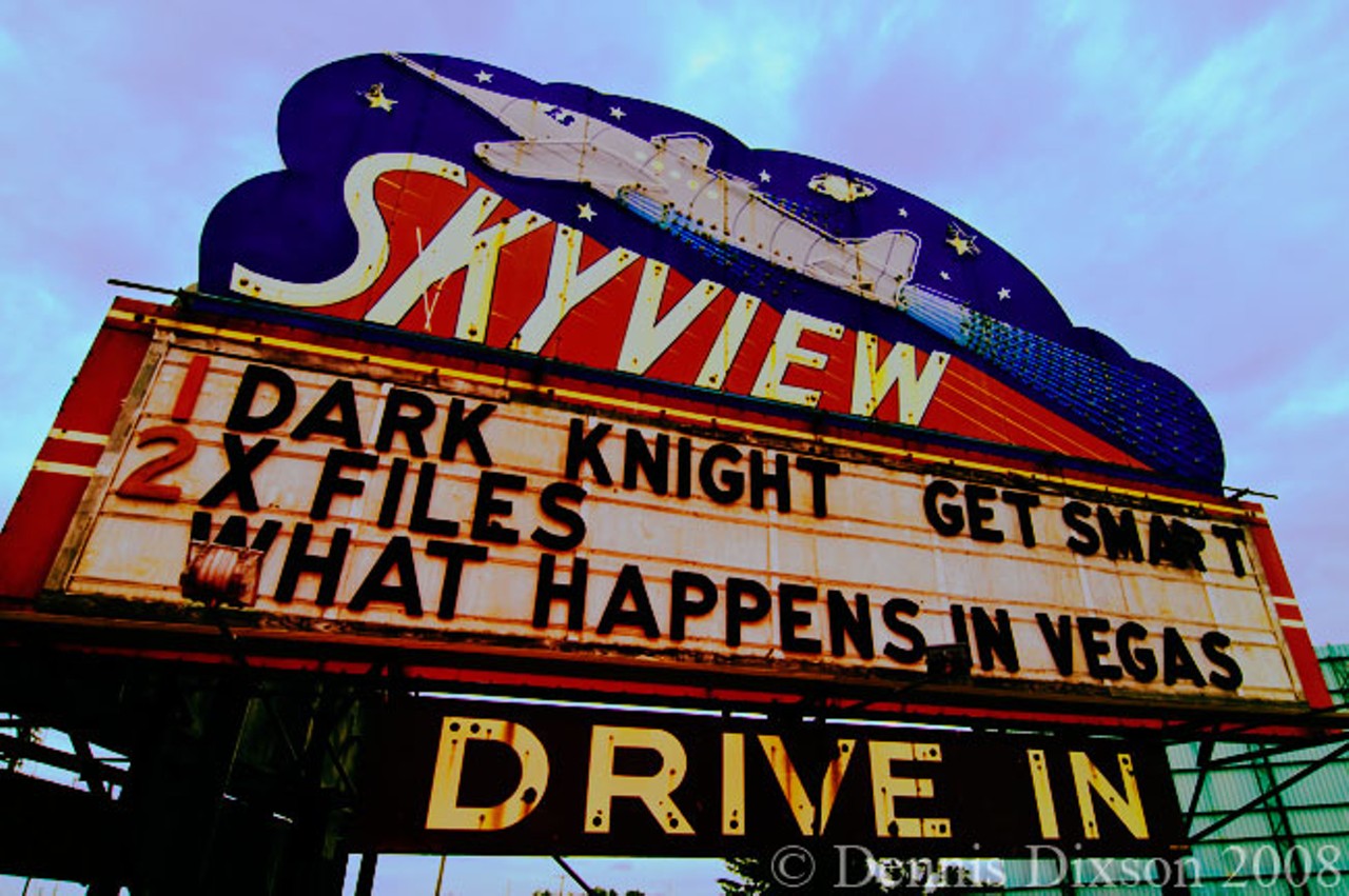 Skyview Drive-In
5700 N. Belt W. 
Belleville, IL 62226
(618) 233-4400
Sure, you could pay 10 bucks to see the latest blockbuster in a megaplex -- or you could have a way-cooler experience by seeing it at Skyview Drive-In. You'll get a generous dose of nostalgia at this theater, which opened for business in 1949. Bring your radio, blankets, lawn chairs and snacks that are way cheaper than what you would've bought at that megaplex. Oh, and did we mention that you get two movies for the price of one? Photo courtesy of Flickr / Dennis Dixson.