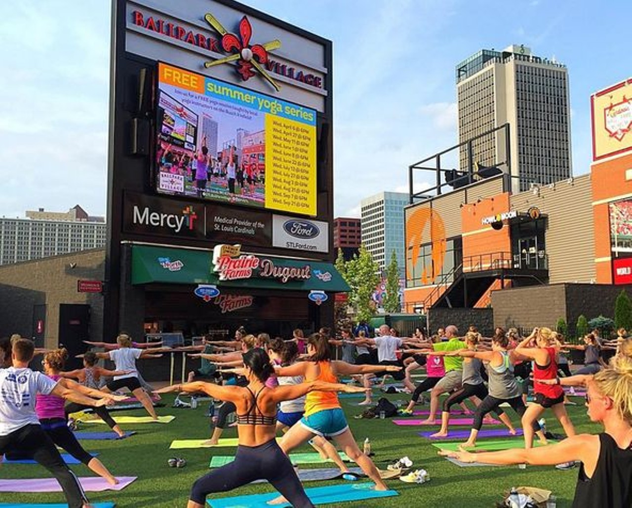 Free Summer Yoga Series at Ballpark Village
601 Clark Ave. 
St Louis, MO
(314) 345-9481
Yoga isn't just for people with money. You can get all the benefits of the practice without any of the price with free yoga at Ballpark Village&#146;s Busch II throughout the summer. Namaste. Photo courtesy of Instagram / bpvstl via pikore.com.