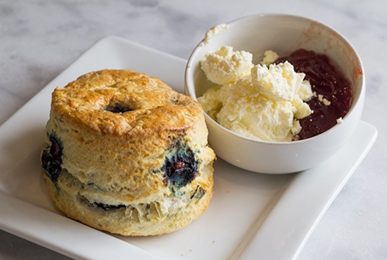 London Tea Room
3128 Morganford Rd.
Any wannabe Brit will feel downright classy during brunch at this English tea room. I mean, just look at that blueberry scone -- and that's clotted cream and jam, in case you're wondering. Photo by Mabel Suen.