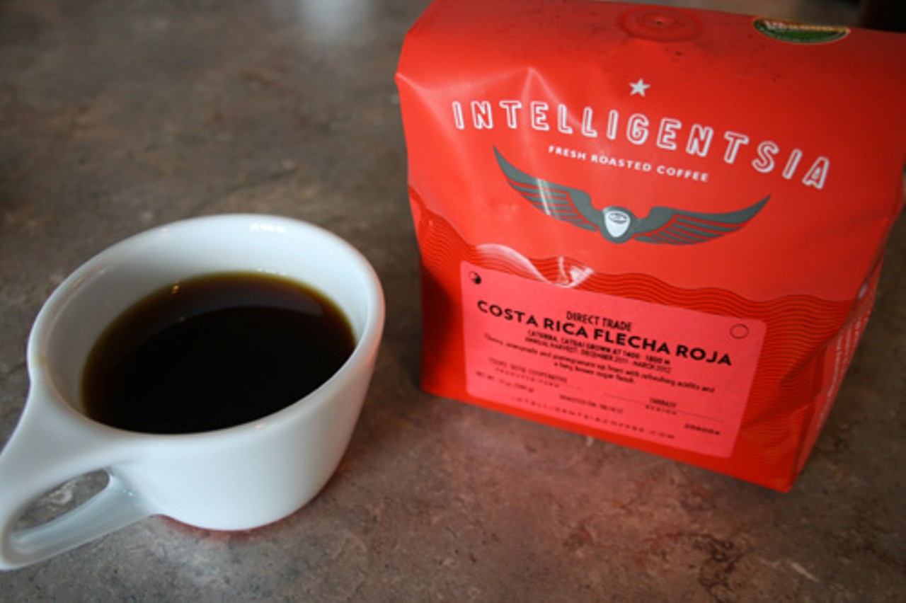 A freshly brewed cup of Intelligentsia coffee.