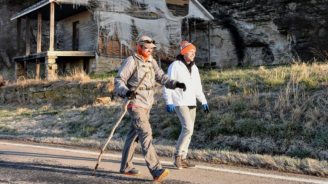 Mark Fingerhut (left, with his cousin, Andy Mayer) persuaded twenty friends to take on a weekend adventure.
