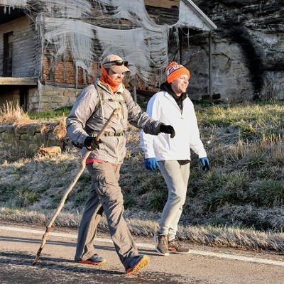 Mark Fingerhut (left, with his cousin, Andy Mayer) persuaded twenty friends to take on a weekend adventure.