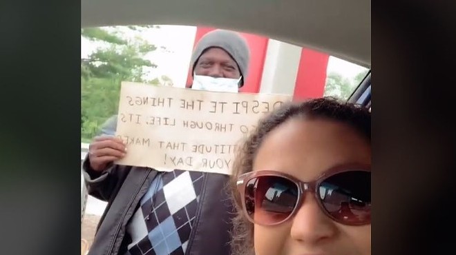 As shown in a viral TikTok, St. Louis college student Maya Nepos and a recipient of her care packages.
